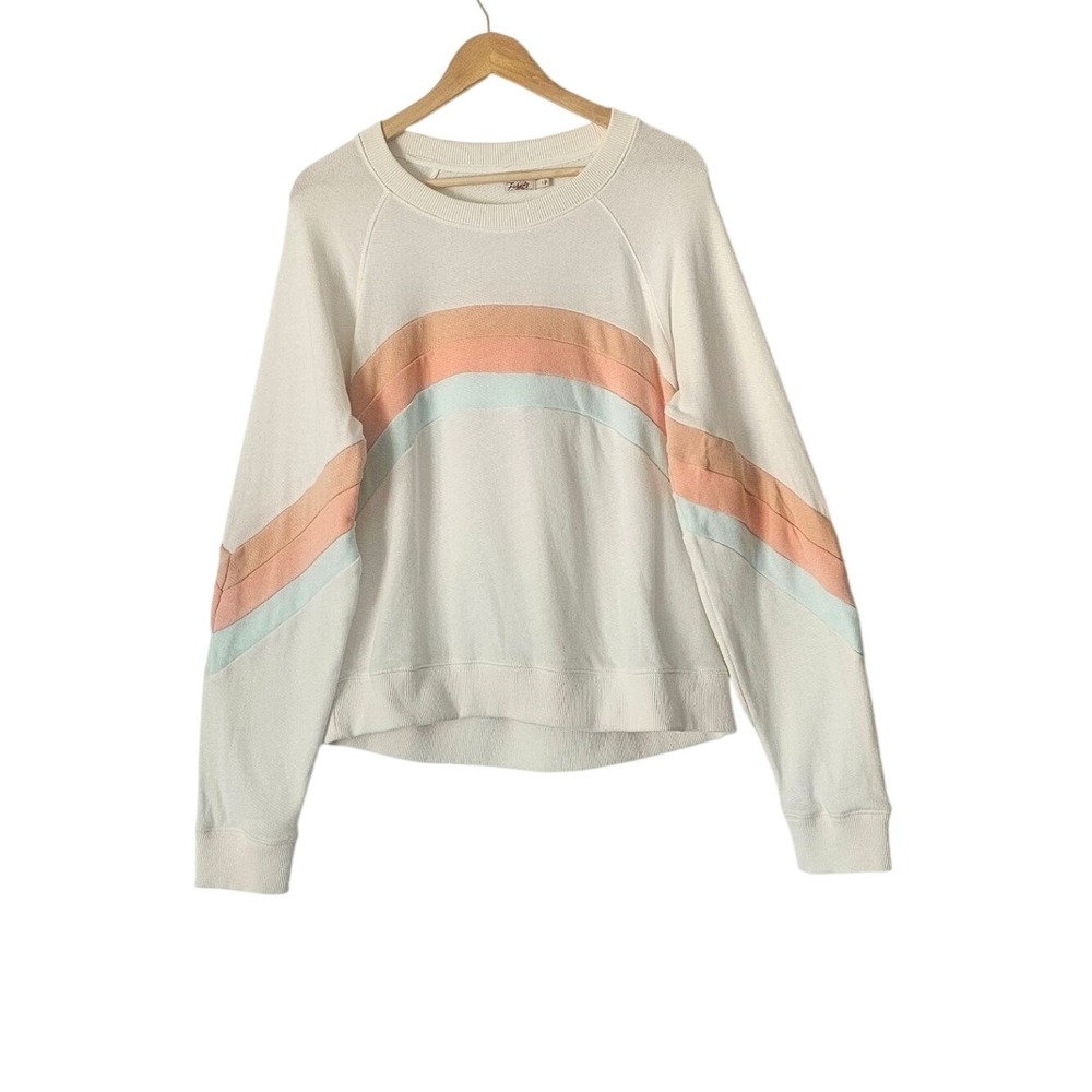 Faherty Molli Rainbow Stripe Cotton French Terry Sweatshirt Size L Coastal